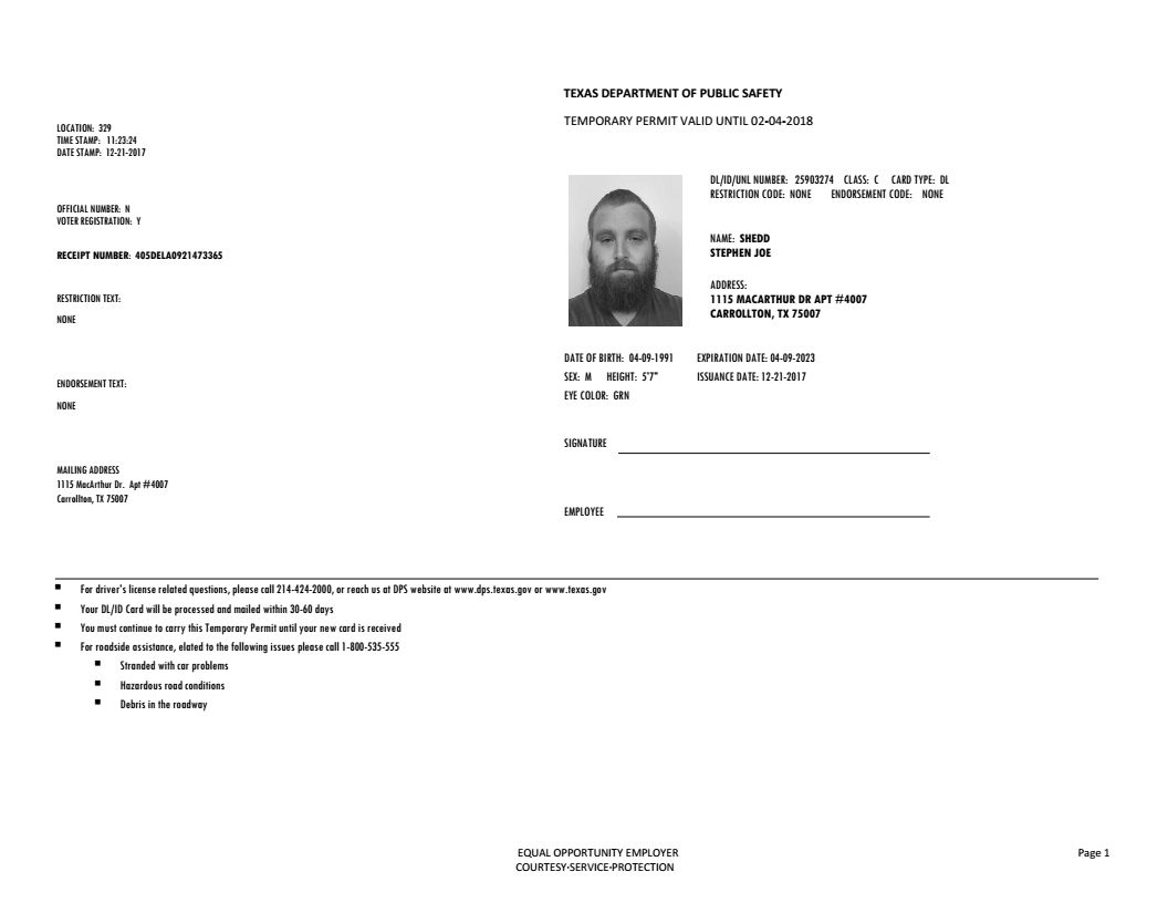Texas Temp Driver’s Permit, Template, Printable, Temporary – Texas Id Card Template | Image 5