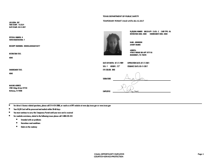 Texas Temp Driver’s Permit, Template, Printable, Temporary – Texas Id Card Template | Image 4