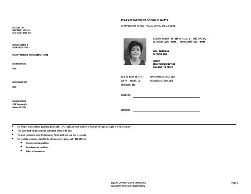 Texas Temp Driver’s Permit, Template, Printable, Temporary – Texas Id Card Template | Image 1